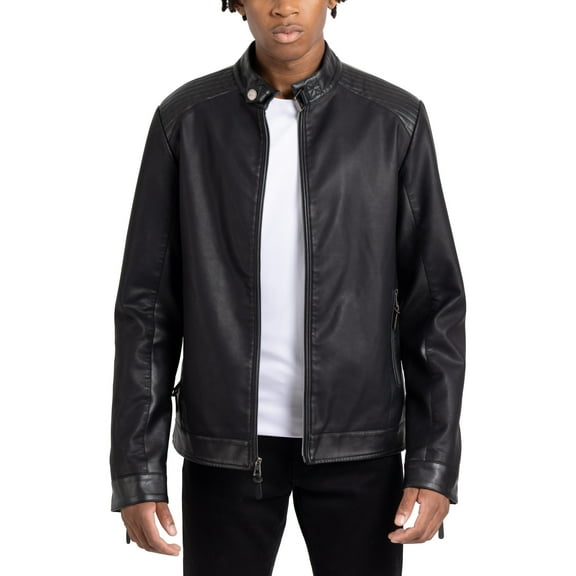 X RAY Jeans Men's PU Racer Jacket with Faux Shearling Lining, Black, L
