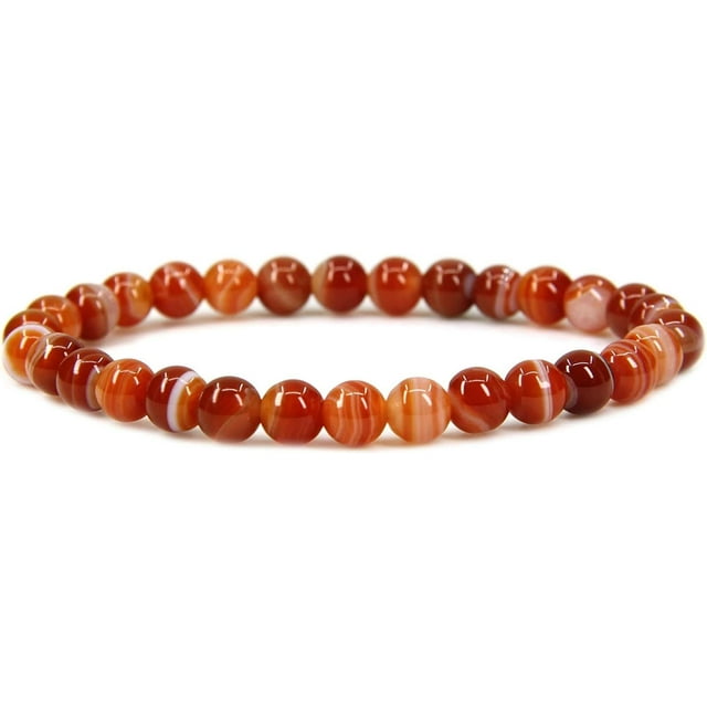 Bracelet Extensible Unisexe en Perles Rondes 6 mm en Agate Rouge Rêve Naturelle