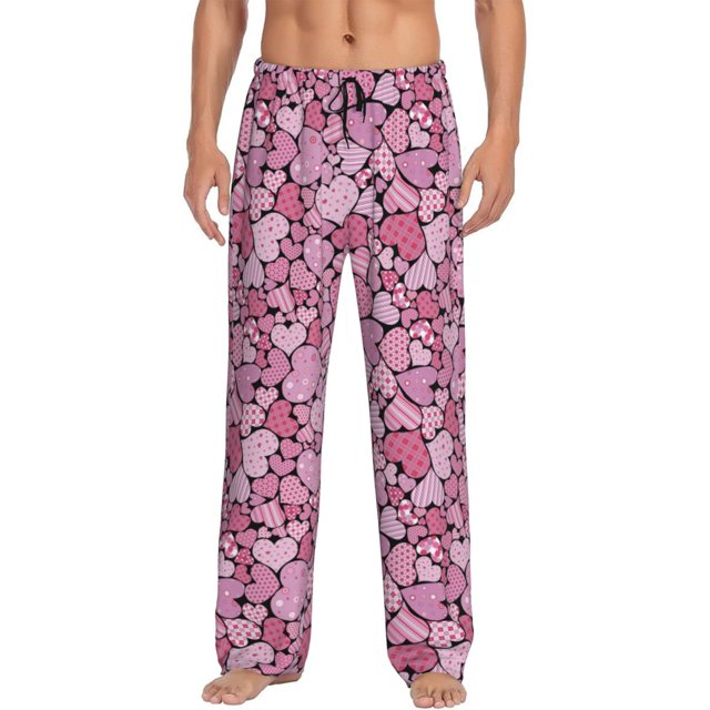 Kdxio Sweet Heart Print Mens Pajama Pants Set Sleep & Lounge Pants, PJ Bottoms with Pockets and Button Fly-Medium