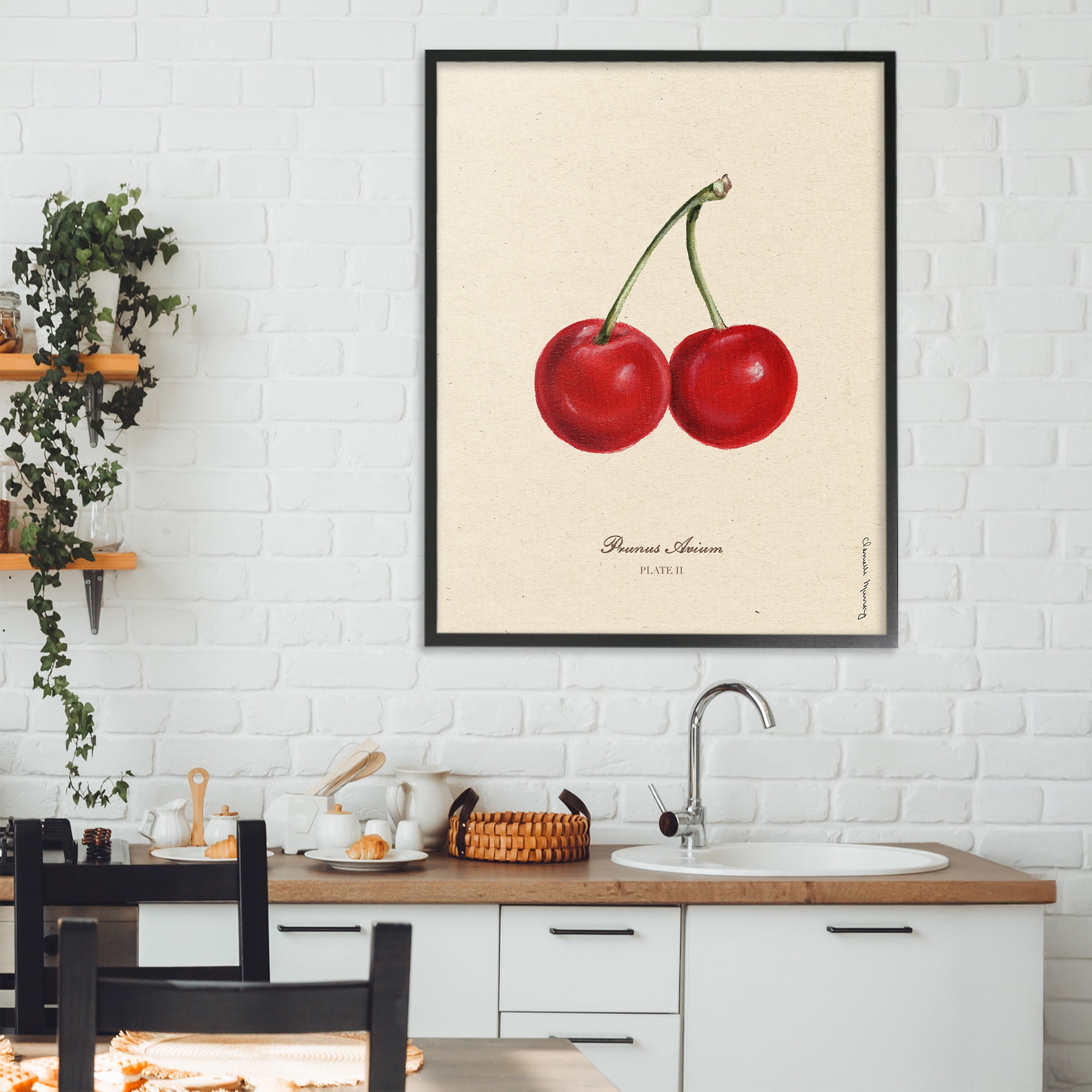 Stupell Industries Cherry Fruit Portrait Black Framed Giclee Art, design by Danielle Murray