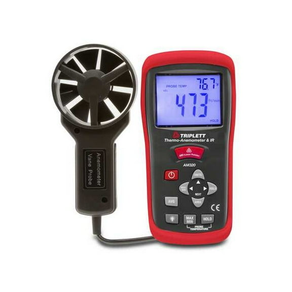 Triplett Anemometer, 80 to 5,906fpm, 32 to 122F AM320