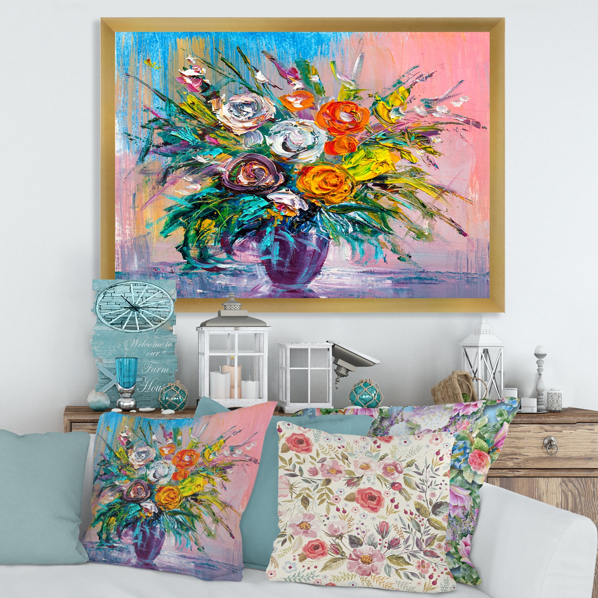 Designart 'Bouquet Of Vibrant Colored Flowers' Traditional Framed Art Print