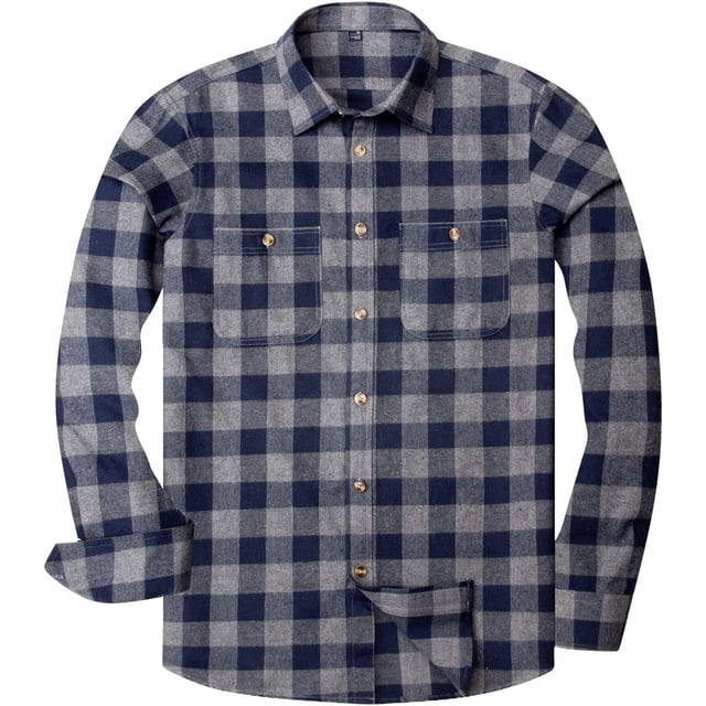 Alimens & Gentle Camisas casuales de franela a cuadros de manga larga con botones y ajuste regular para hombre