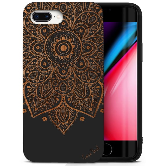 Case Yard Wooden Case for iPhone-8-Plus Soft TPU Silicone cover Slim Fit Shockproof Wood Protective Phone Cover for Girls Boys Men and Women Supports Wireless Charging Lara Mandala Design