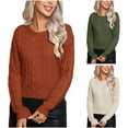 thumbnail image 5 of Lovskoo 2024 Sweaters for Women Long Sleeve Casual Stripe Round Neck Sweater Top Khaki, 5 of 5
