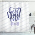 thumbnail image 1 of Father's Day Shower Curtain, Best Dad Ever Calligraphic Grungy Layout with Diagonal Stripes, Fabric Bathroom Set with Hooks, 69W X 75L Inches Long, Dark Indigo and Ceil Blue, by Ambesonne, 1 of 3