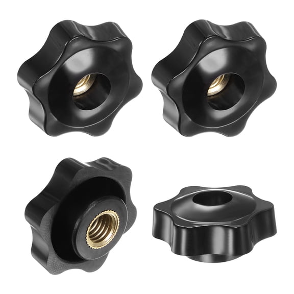 Uxcell 4-Pack 6 Star Knobs, M10 Female Thread 38mm Hexagon Head Through Hole Brass Clamping Grip Handles