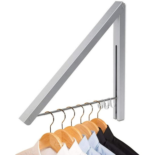 Folding Wall Mounted Clothes Hanger, Aluminum Retractable Wall Hanger  Organizer Space Saving Hook for Living Room, Bedroom, Bathroom, Balcony  (Silver, 1) 