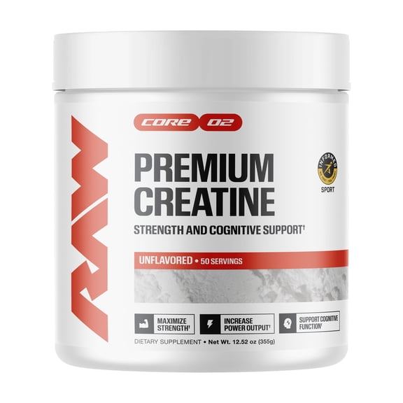 RAW Nutrition Essential 100% Pure Creatine Monohydrate Powder, Unflavored, 50 Servings