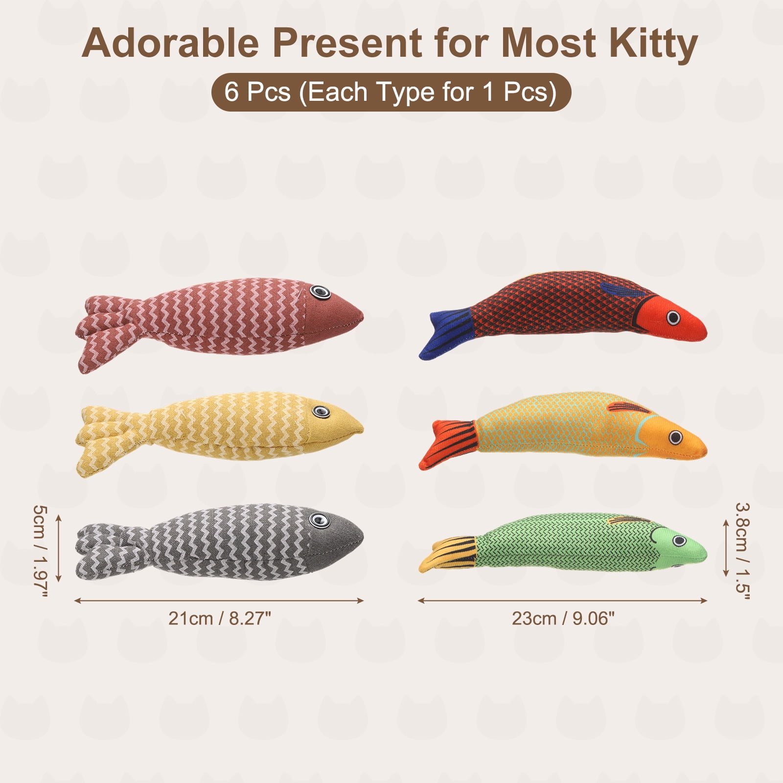 Uxcell Bite Resistant Catnip Playing, Durable and Interesting, Simulated Fish Cat Teeth Chew Playing Catnip Filled (6 Colors, 6 Pcs), Intended for Bedroom / Balcony (2 Types)
