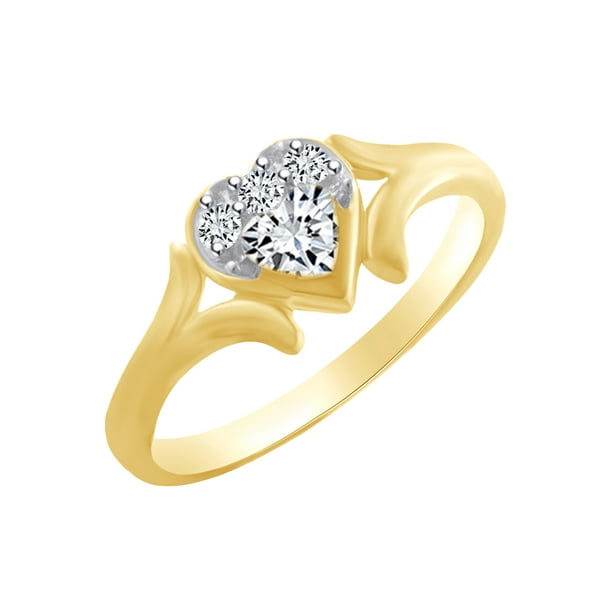 Jewel Zone US Heart & Round Shape White Cubic Zirconia Heart Promise Ring In 14k Yellow Gold