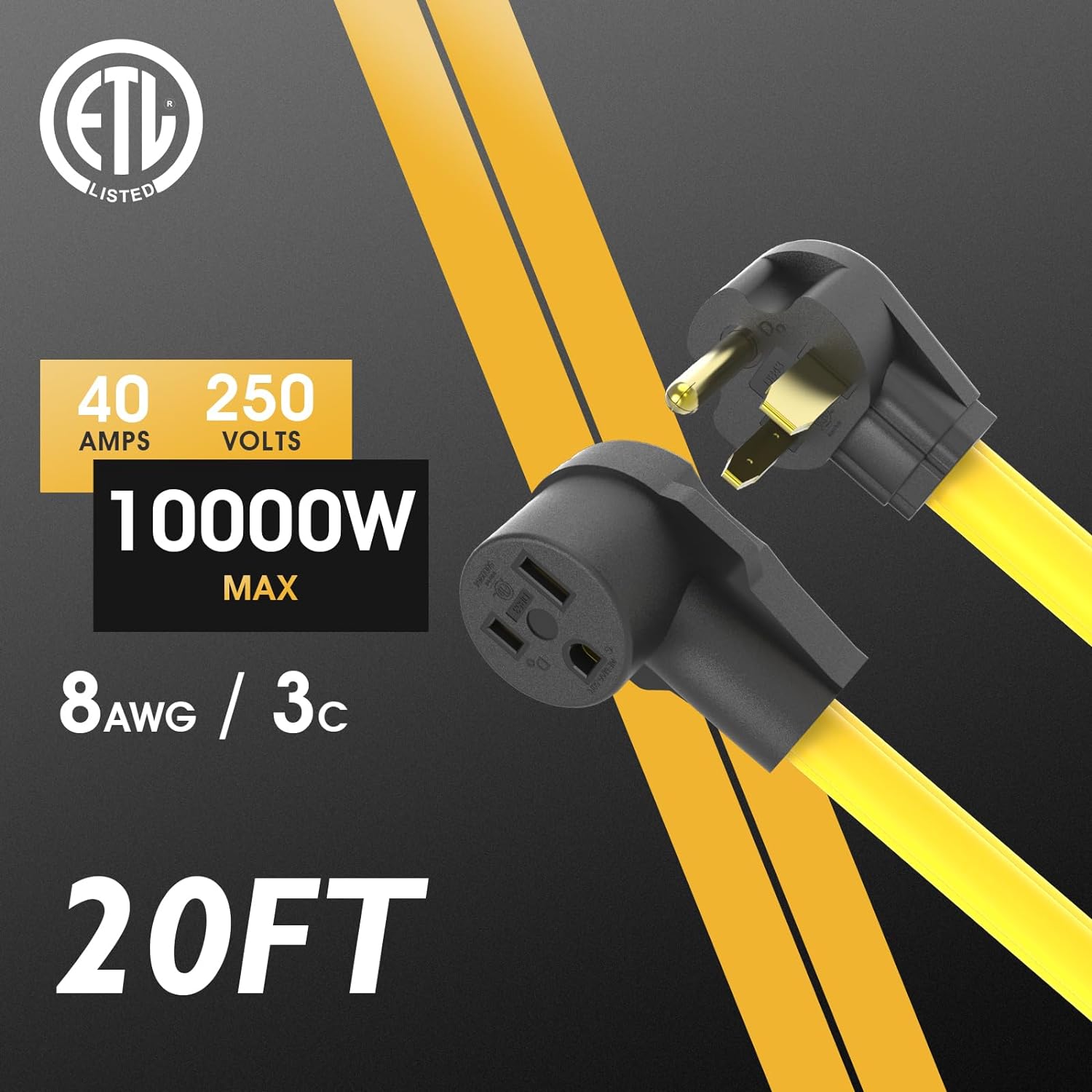 TOOLIOM 30A 8AWG 20FT 6-50P to 6-50R Power Extension Cord for Welding Machines with ETL Approved