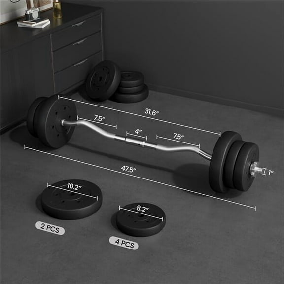 Hyxoo 55lb Curl Barbell Set Dumbbell Weight Set Gym Lifting Exercise Curl Bar Black