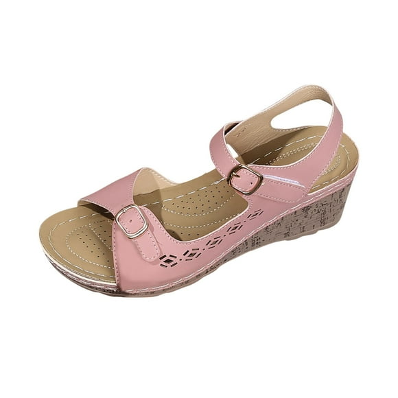 Hopeusnice Wedges Shoes for Women Trendy Non-Slip Breathable Soft Women's Wedges Shoes Open Toe Sandals PU Materials Summer Shoes Wedge High Heel Buckle Moisture-Wicking Elegant Shoes Pink 40