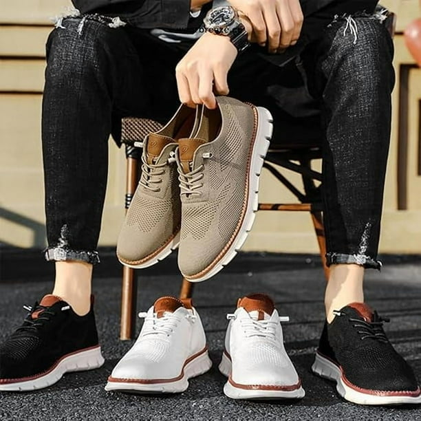 breathable casual dress shoes Men's Kint Mesh Lightweight Lace Up Business Casual Oxfords Shoes