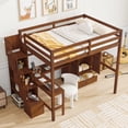 thumbnail image 2 of Leumius Full Size Loft Wood Bed with Desk,Book Shelves and Wardrobe with Doors and Drawer,Built-in Staircase with Storage Shelves,Loft Bed with Safety Guardrails and Solid Slats for Boys Girls Walnut, 2 of 9