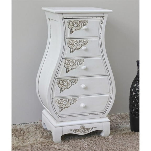 International Caravan Windsor 5 Drawer Bombe Chest in Antique White