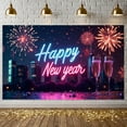 thumbnail image 6 of Neon Light Theme Happy New Year Banner Colorful Fireworks Celebration Banner City Night Backdrop Festive Festive Banner for New Year Party New Year's Eve Celebration Indoor Party, 6 of 9