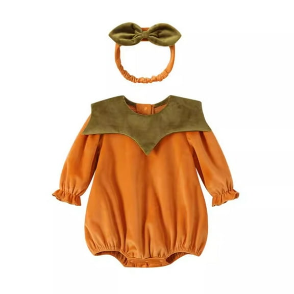 Coerni Baby 𝐇alloween Outfit Boy Girl Pumpkin Sweatshirt Romper Sweater Shirt 1st Birthday Bodysuit with Headband