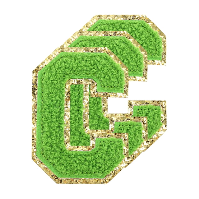 Uxcell Chenille Letters C Patches Large Size 80mm/3.15 Inch C Patches Golden Glitter for Clothing, Pack of 3(Green)