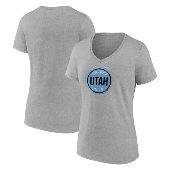 Women's Fanatics Heather Gray Utah Mammoth Draft Logo V-Neck T-Shirt