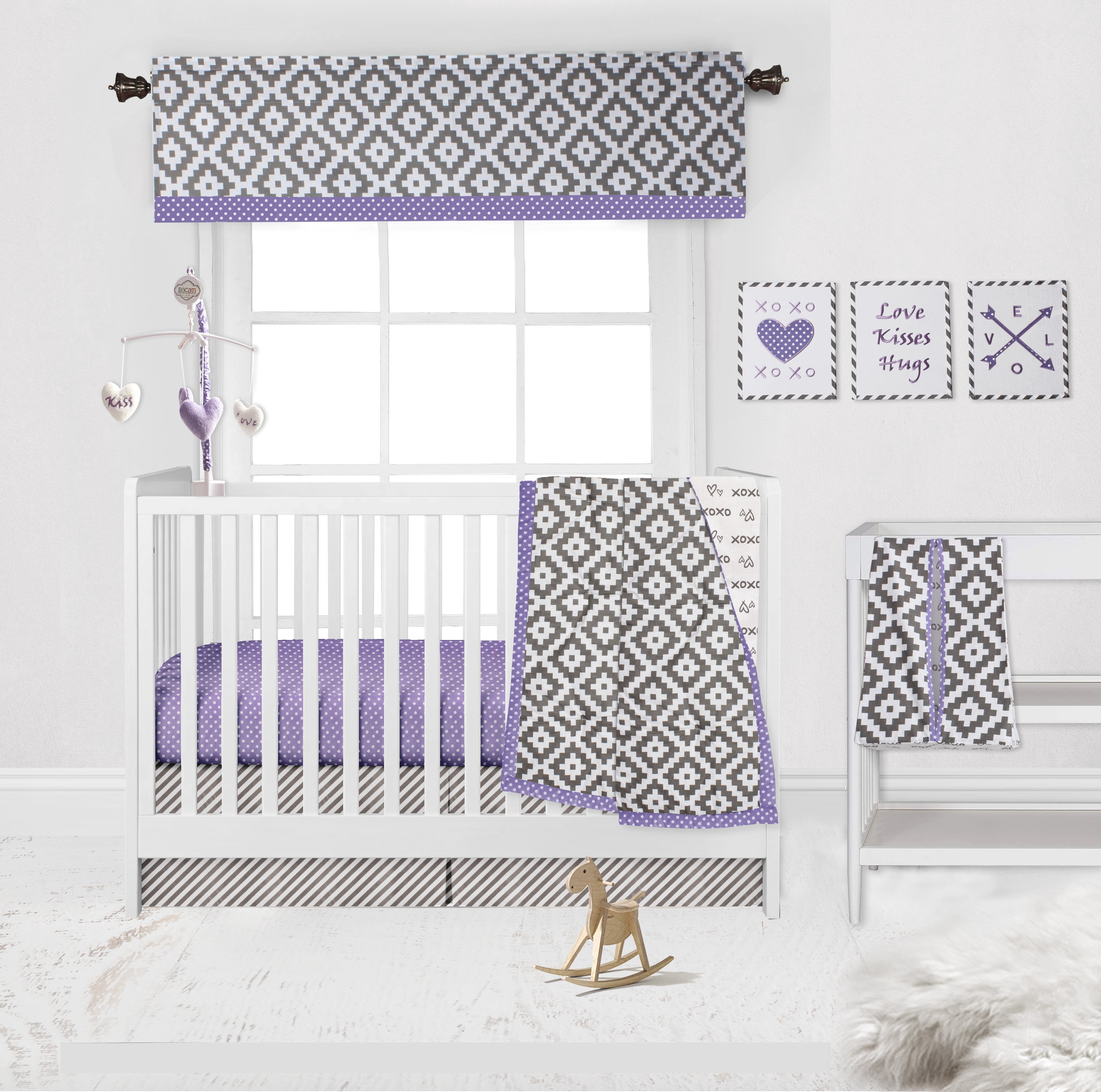 Bacati - Aztec Love Grey/Purple Musical Baby Crib Mobile