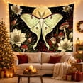 thumbnail image 3 of Luna Moth Against Nocturnal Garden with Lilies and Mushrooms Whimsical Illustration for Nature Lovers Whimsical Wall Decor Halloween Gift Tapestry Wall Hanging for Bedroom and Living Room, 3 of 7