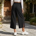 thumbnail image 4 of HomeDM Capris Pants for Women Wide Leg Drawstring Loose Pants Black Lounge Trousers with Pockets for Athletic Work Size L, 4 of 7