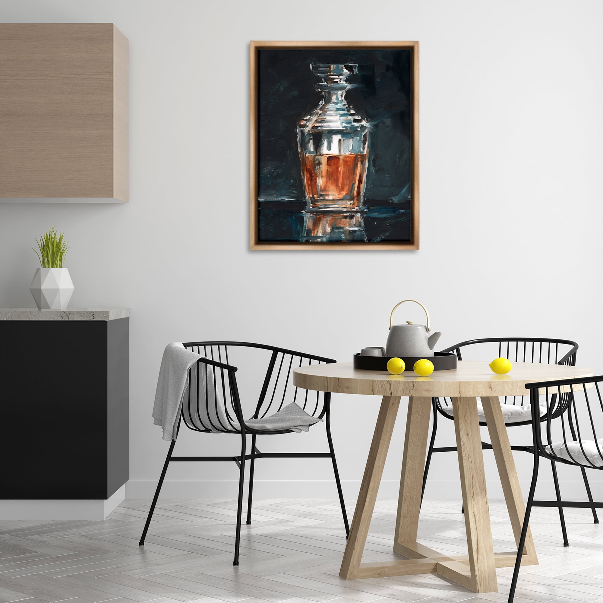Stupell Industries Whiskey Decanter Still Life Food & Beverage Painting Brown Floater Framed Art Print Wall Art, 25 x 31