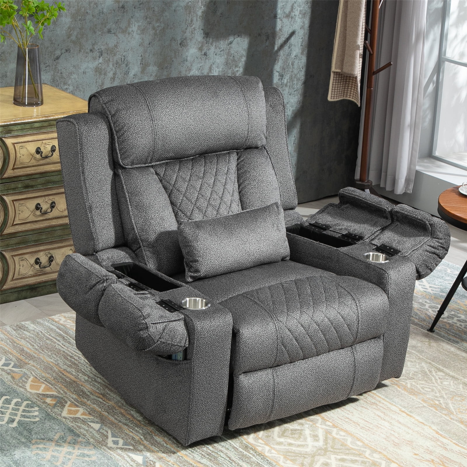 LITVZ 28 inch Extra Wide Lift Recliner Chair for Elderly, Dual Motor, Oversized Power Lift Assist Recliner Chair with Massage Heating & Cup holders & USB for Adults