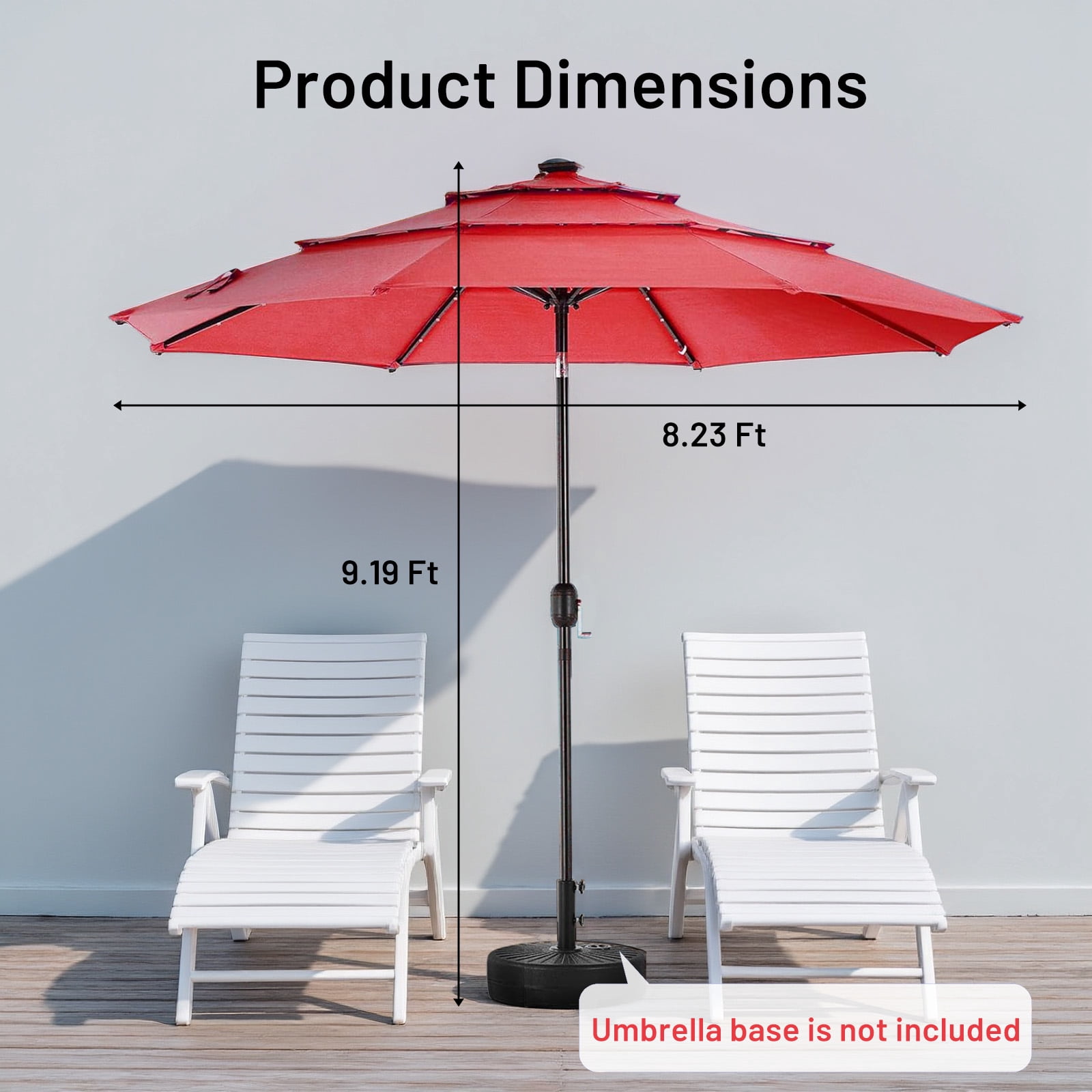 9.2 ft Outdoor Patio Umbrella with Crank and Push-Button Tilt, Market Umbrella with 8 Sturdy Ribs for Deck, Pool, Porch, Garden, Red