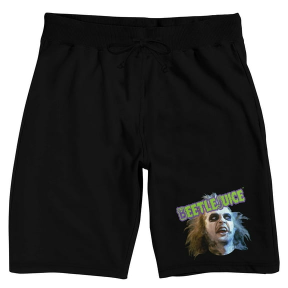 Beetlejuice Betelgeuse Face Men's Black Sleep Pajama Shorts-Medium
