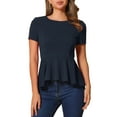 thumbnail image 1 of INSPIRAR CHIC Blusa de Peplum para Mujeres de Manga Corta Cuello Redondo Primavera Verano Talla XS Azul Oscuro, 1 of 6