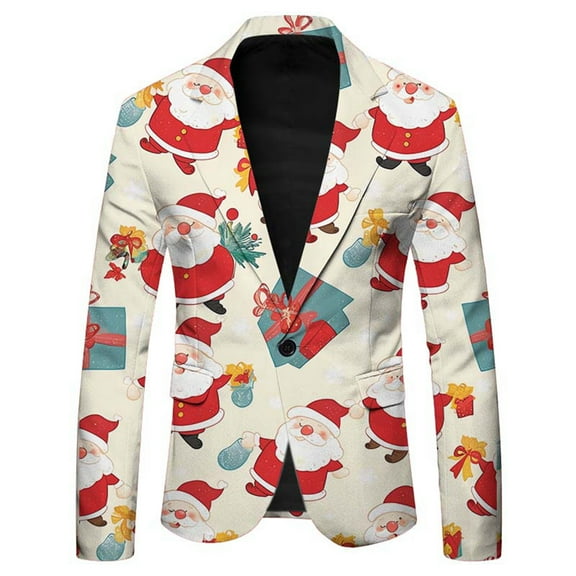 LIUJUNSHOP Men's Dress Jacket Blazer Men's Casual Fashion Suit Jacket with Santa Print Design Long Sleeve Lapel Button Front for Holiday Parties