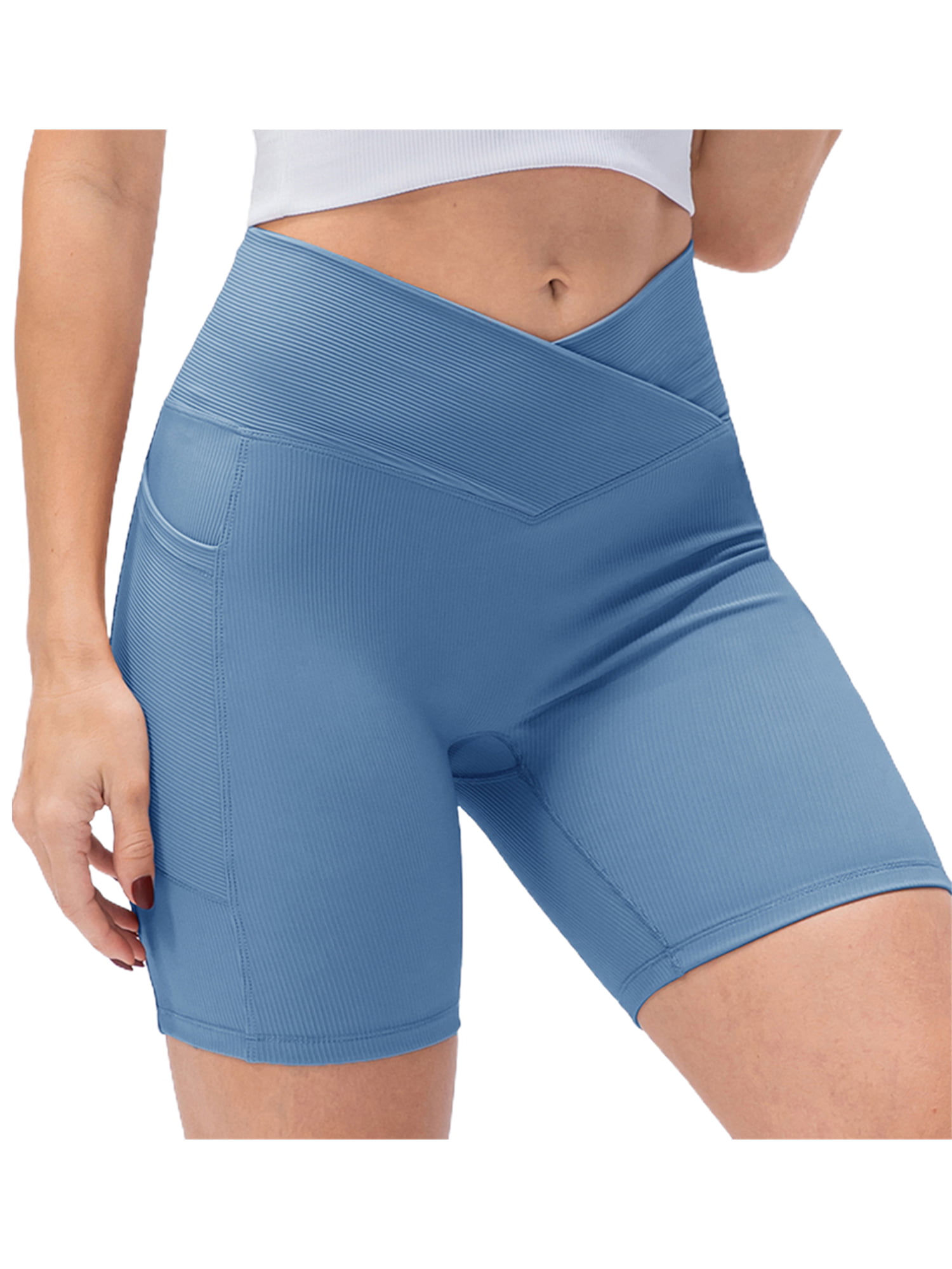 JACK SMITH Womens Stretchy High Waist Tummy Control Yoga Shorts with Hidden Pockets 