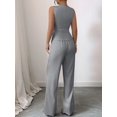 thumbnail image 4 of Women'S 2 Piece Outfits Elegant Blazer Vest Pockets Wide Leg Pant Suit Casual Matching Set Gray L, 4 of 6