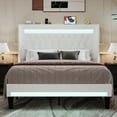thumbnail image 5 of Amolife Full Size LED Bed Frame, Upholstered Velvet Platfrom Bed with Charging Station, High Wingback Headboard & 2 Lights, No Box Spring Needed, White, 5 of 14