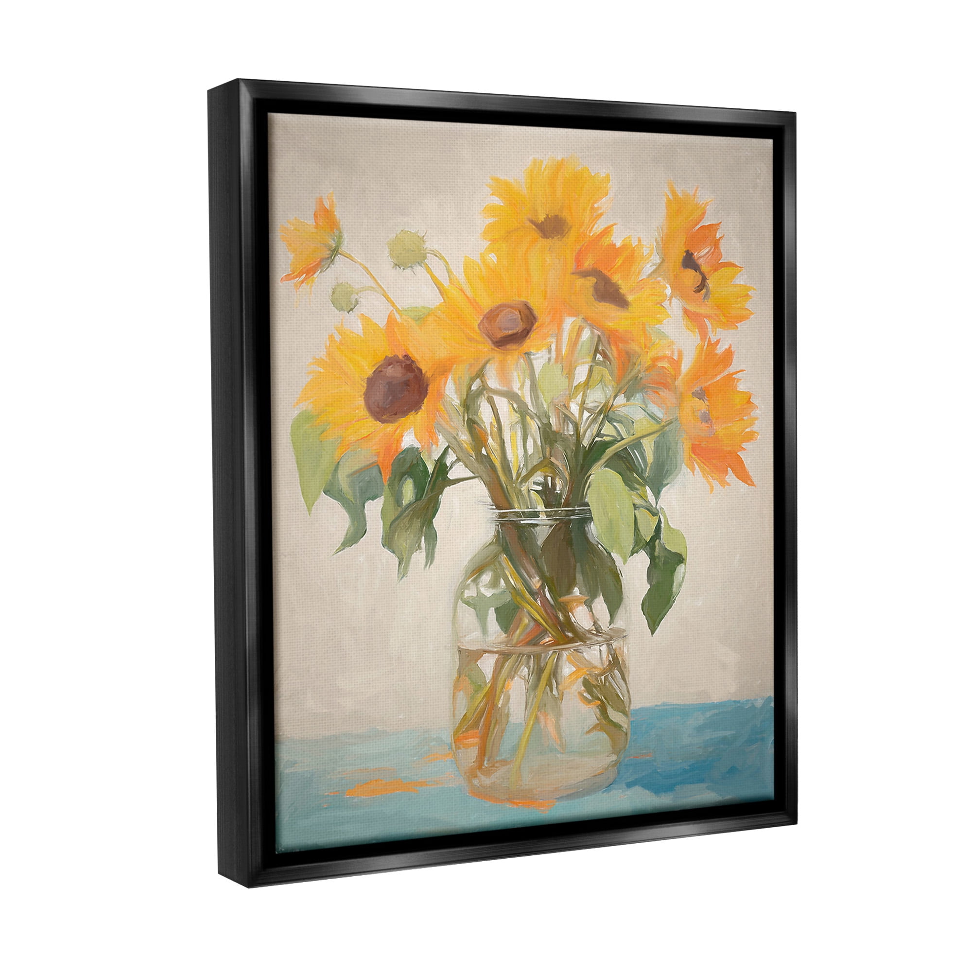 Stupell Industries Classic Sunflower Bouquet Botanical & Floral Painting Black Floater Framed Canvas Art Print Wall Art, 17 x 21