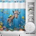 thumbnail image 2 of No Hook Shower Curtain, Funny Diving Giraffe Shower Curtains for Bathroom with See Through Top Window, Ocean Coastal Coral Fish Marine Life Waterproof & Washable Bath Curtain Long 72"x78", 2 of 9