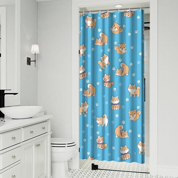 Cute Shiba Inu Shower Curtain 36x72in ,Bathroom Decorative Shower Curtains Set with 12 Hooks,Modern Waterproof Washable Shower Curtain