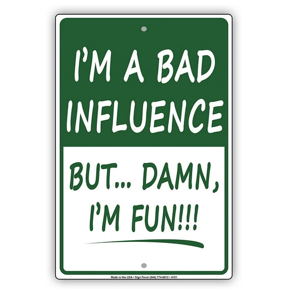 I'm A BAD INFLUENCE But… Damn I'm Fun!!! Ridiculous Humor Jokes Funny Warning Notice Aluminum Metal Sign 8"x12" Plate