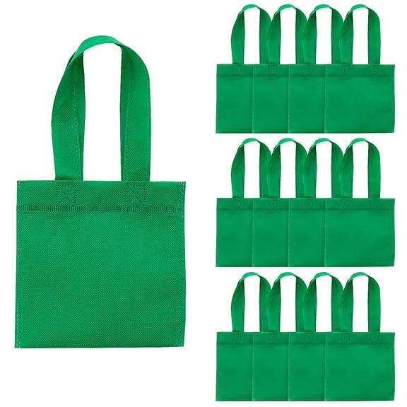 Fun Express 6" x 6" Mini Bright Green Nonwoven Polyester Tote Bags - 12 Pieces