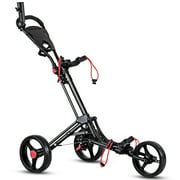 Foldable 3 Wheel Steel Golf Pull Push Cart Trolley Club w/ Umbrella Holder