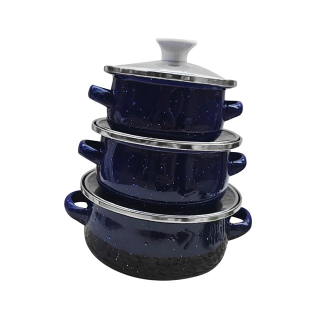 stanreset 3Pcs Enamel Mini Pot Set Universal Portable Enamel Cookware Set Cooking Home black dark blue