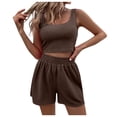 thumbnail image 1 of Conjunto de dos piezas de verano para mujer: top corto sin mangas y pantalones cortos de cintura alta, encaje de nailon y spandex, para todo tipo de cuerpos, 1 of 4