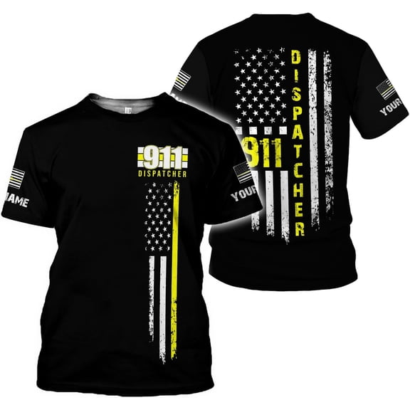 Personalized Name Dispatcher Thin Yellow Line US Flag Dispatcher T-Shirt, Custom Name Dispatcher T Shirts for Men and Women (T-shirt, S)