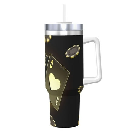 

Goofa Casino Cards 1 Print 40oz Ice Bully With Handle And Straw Stainless Steel Vacuum Insulated Cup And 2 In 1 Straw Lid