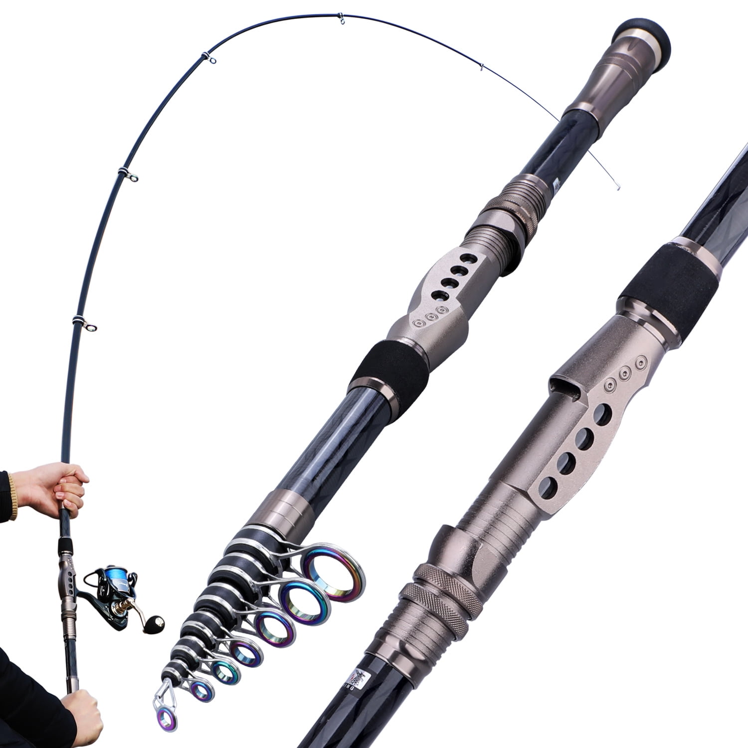 Carbon Fiber Spinning Fishing Rod and Reel Combo Set Telescopic Pole 1.5m 3.0m 
