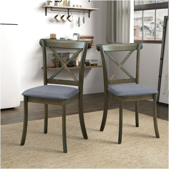 JERFIT Modern Farmhouse X-Back Dining Chairs Set of 2, Upholstered Kitchen Side Chairs with Wood Frame, Comfortable Fabric Seat, Oak Finish