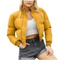 thumbnail image 2 of Black and Friday Clothing Sales Idoravan Women's Quilted Puffer Coat,Woman Short Long Sleeve Stand Collar Warm Casual Bread Down Jacket Yellow L, 2 of 8